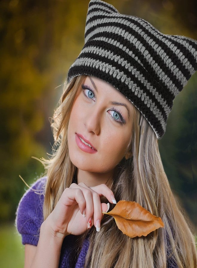 PLwelth Crochet Hats for Women Y2k-Accessories Vintage Beanies Cat Beanie Fox Hat Grunge Accessories Knit Hat Winter Warm Little Devil Hats Slouchy Beanies for Women Girl - Image 4